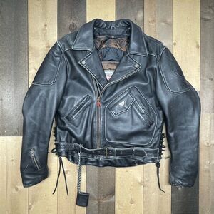 First Gear by Hein Gericke Men's LARGE Leather Jacket Armored Padded Black Flag